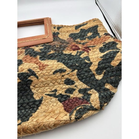 Antik Kraft Purse Handbag Jute Wood Handle Beach Casual Floral Pallavi Boho - Picture 5 of 8